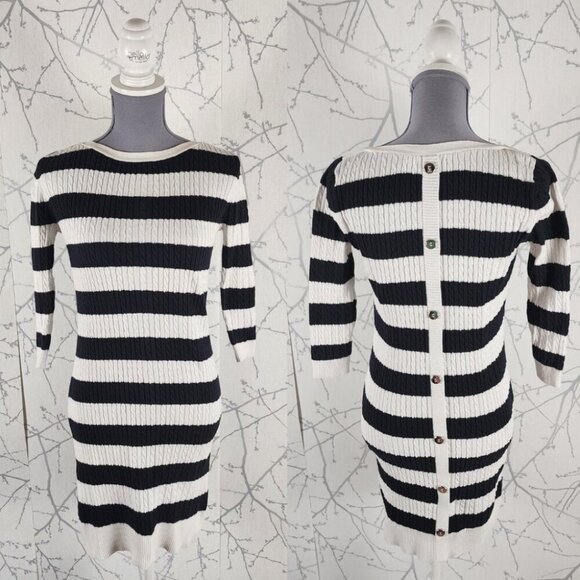 Guess Black White Striped Knit Button Back Sweater Dress - Picture 1 of 4